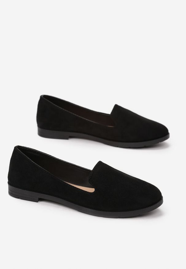 Renee - Czarne Balerinki Typu Loafersy Daphikaia. Okazja: na spacer. Kolor: czarny. Sezon: lato. Styl: elegancki