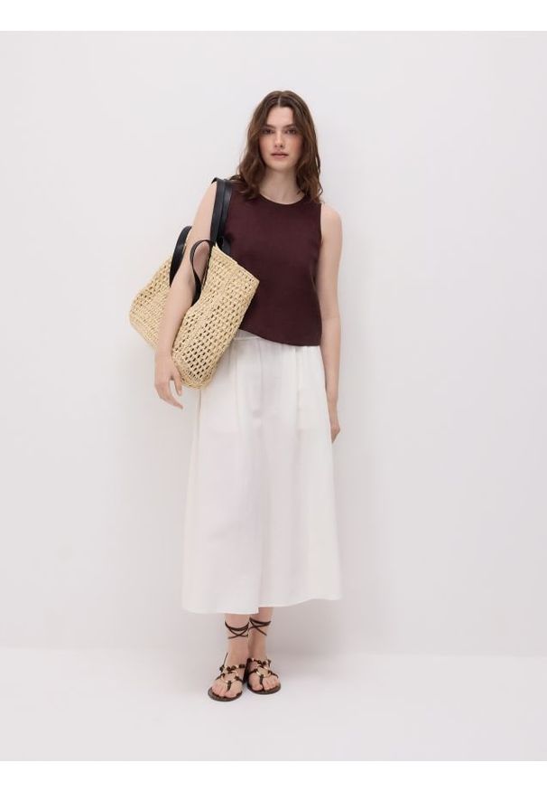 Reserved - Lniana bluzka - brązowy. Kolor: brązowy. Materiał: len