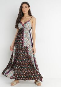 Born2be - Czarna Sukienka Olynome. Kolor: czarny. Materiał: wiskoza. Długość rękawa: na ramiączkach. Sezon: lato. Typ sukienki: kopertowe. Styl: boho. Długość: maxi #1