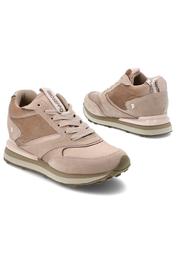 Hot Potatoes by Gioseppo - Beżowe Sneakersy Gioseppo Modne Obuwie Damskie Na Koturnie. Okazja: na co dzień, na spacer. Kolor: beżowy. Materiał: zamsz, materiał. Obcas: na koturnie. Styl: casual, sportowy, klasyczny, elegancki