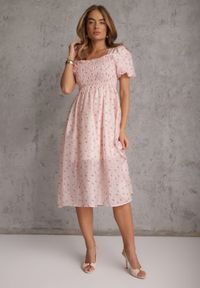 Renee - Różowa Rozkloszowana Sukienka z Tencelu w Stylu Baby Doll w Kwiatowy Print Harele. Okazja: na co dzień. Kolor: różowy. Wzór: nadruk, kwiaty. Typ sukienki: rozkloszowane. Materiał: poliester. Długość rękawa: krótki rękaw. Sezon: lato. Styl: casual. Długość: mini #8