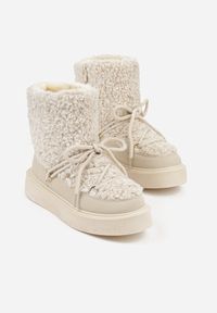 Born2be - Beżowe Śniegowce Ozdobione Futerkiem w Stylu Baranka Allero. Okazja: na co dzień. Kolor: beżowy. Materiał: futro. Wzór: aplikacja. Styl: casual, klasyczny #7