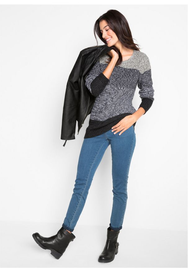 bonprix - Sweter w szerokie pasy. Kolor: szary