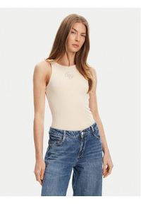 Guess Top W5GP57 KCV52 Beżowy Regular Fit. Kolor: beżowy. Materiał: syntetyk
