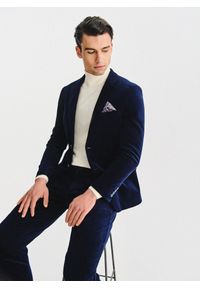 Pako Lorente - PAKO LORENTE - Granatowa sztruksowa marynarka męska. Okazja: na co dzień. Kolor: niebieski, brązowy. Materiał: sztruks. Styl: casual #9