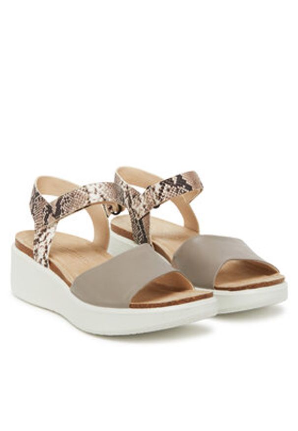 ecco - ECCO Sandały Flowt Wedge Cork 27231361166 Beżowy. Kolor: beżowy. Materiał: skóra