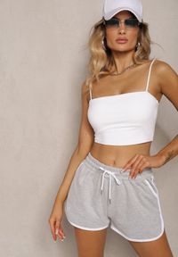 Renee - Jasnoszare Szorty Dresowe z Dodatkiem Bawełny High Waist Wykończone Lamówką Mivorina. Stan: podwyższony. Kolor: szary. Materiał: dresówka, bawełna. Długość: krótkie. Styl: elegancki, sportowy #1