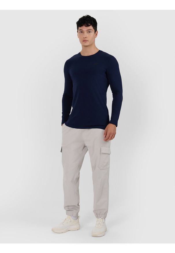 4f - 4F Longsleeve slim gładki męski - granatowy 3XL. Kolor: niebieski. Materiał: materiał. Długość rękawa: długi rękaw. Długość: długie. Wzór: gładki