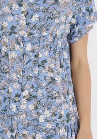 Born2be - Niebieska Sukienka Dianone. Kolor: niebieski. Długość rękawa: krótki rękaw. Wzór: kolorowy, kwiaty, nadruk. Sezon: lato. Długość: mini #4