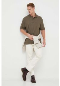 Armani Exchange polo bawełniane kolor zielony z nadrukiem. Typ kołnierza: polo. Kolor: zielony. Materiał: bawełna. Długość: krótkie. Wzór: nadruk #2