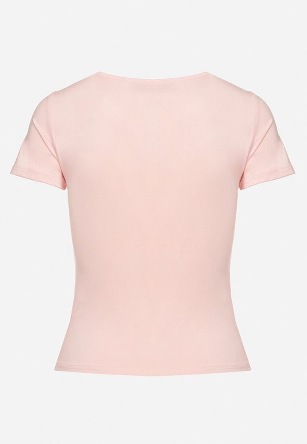 Born2be - Różowy T-shirt z Wiskozą o Dopasowanym Kroju z Dekoltem w Serek Folarisse. Typ kołnierza: dekolt w serek. Kolor: różowy. Materiał: wiskoza