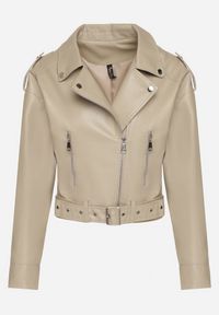 Born2be - Beżowa Kurtka Ramoneska z Klamrami Sesariah. Okazja: na co dzień. Kolor: beżowy. Materiał: jeans. Długość rękawa: krótki rękaw. Długość: krótkie. Sezon: wiosna. Styl: casual, elegancki, rockowy #6