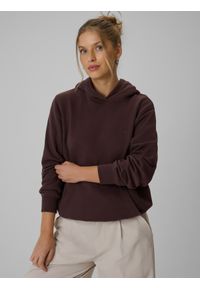 4f - 4F Bluza dresowa relaxed z kapturem damska - brązowa S. Okazja: na co dzień, na spacer. Typ kołnierza: kaptur. Kolor: brązowy. Materiał: dresówka. Styl: casual, klasyczny #1
