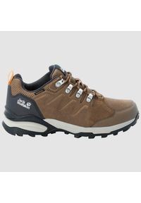 Buty trekkingowe damskie Jack Wolfskin Refugio Texapore Low. Zapięcie: sznurówki. Kolor: brązowy, wielokolorowy, szary. Materiał: materiał, tkanina, zamsz. Szerokość cholewki: normalna