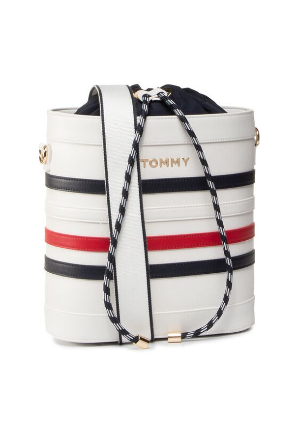 TOMMY HILFIGER - Tommy Hilfiger Torebka Item Staple Bucket AW0AW08310 Biały. Kolor: biały. Materiał: skórzane
