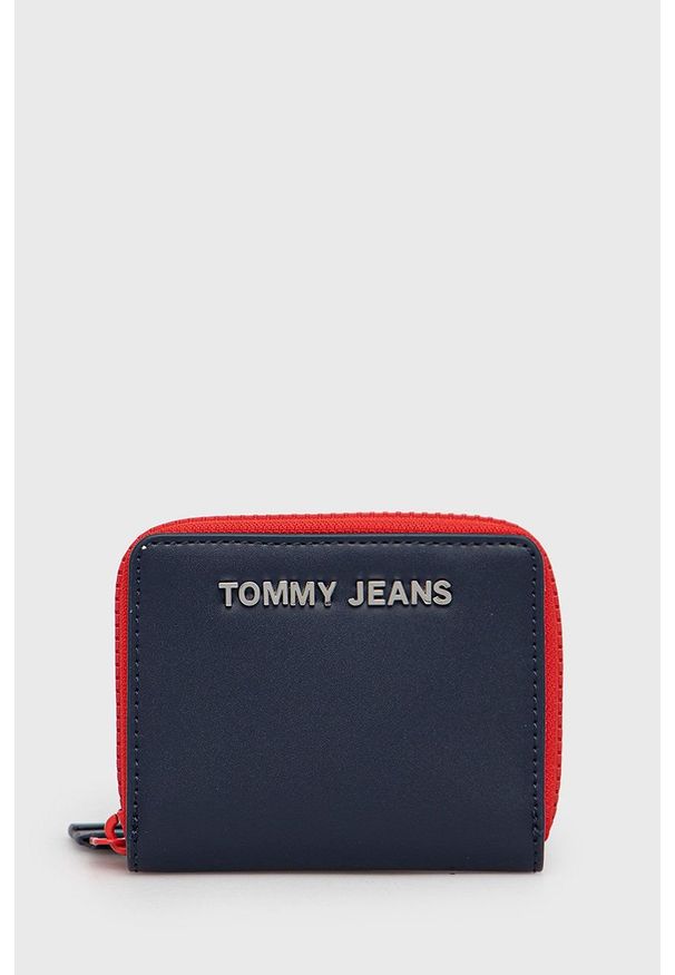 Tommy Jeans Portfel AW0AW10916.PPYY damski kolor granatowy. Kolor: niebieski. Materiał: materiał. Wzór: gładki