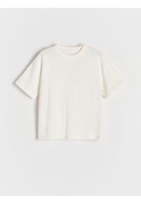 Reserved - Bawełniany t-shirt - złamana biel. Materiał: bawełna