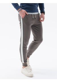 Ombre Clothing - Spodnie męskie dresowe z lampasem - grafitowe V11 P865 - XXL. Kolor: szary. Materiał: dresówka #2