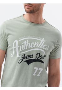 Ombre Clothing - T-shirt męski z nadrukiem S1434 V-22B - zielony - XXL. Kolor: zielony. Materiał: bawełna. Wzór: nadruk. Styl: klasyczny