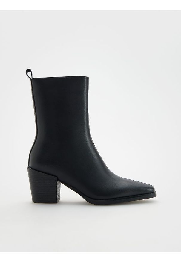 Reserved - Skórzane botki - czarny. Kolor: czarny. Materiał: skóra. Styl: klasyczny