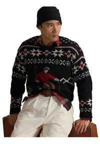 Polo Ralph Lauren Sweter 710982259001 Czarny Regular Fit. Typ kołnierza: polo. Kolor: czarny. Materiał: wełna
