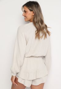 Born2be - Jasnobeżowy Bawełniany Kombinezon z Elastyczną Gumką w Talii i Spódnico-Spodenkami Gleasea. Okazja: na co dzień. Kolor: beżowy. Materiał: bawełna. Styl: casual, elegancki #4