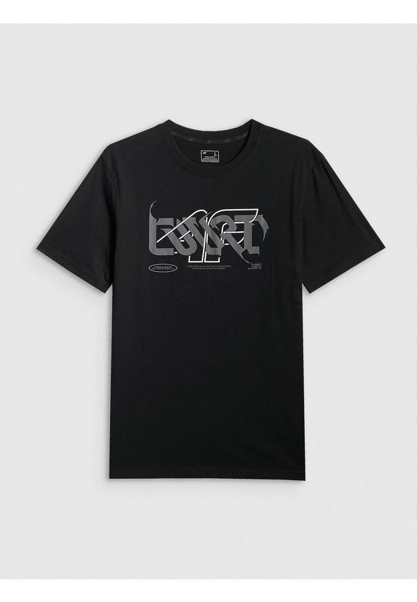 4f - 4F T-shirt regular z nadrukiem męski - czarny XL. Okazja: na co dzień. Kolor: czarny. Materiał: dzianina, bawełna, materiał. Wzór: nadruk. Styl: casual, klasyczny