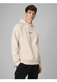 4f - 4F Bluza dresowa regular z kapturem męska - beżowa M. Okazja: na co dzień. Typ kołnierza: kaptur. Kolor: beżowy. Materiał: dresówka. Styl: casual, sportowy #1
