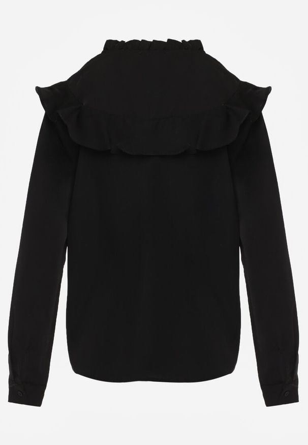 Renee - Czarna Koszula z Falbanami i Koronkowymi Wstawkami Eletoma. Typ kołnierza: kołnierz z falbankami. Kolor: czarny. Materiał: koronka. Wzór: koronka