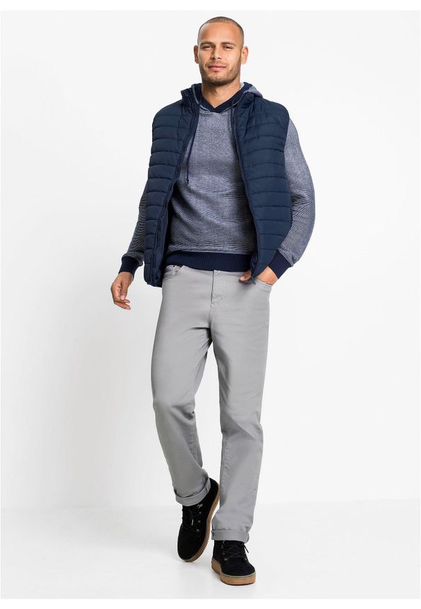 bonprix - Kamizelka pikowana. Typ kołnierza: kołnierzyk stójkowy. Kolor: niebieski. Materiał: tkanina. Wzór: gładki