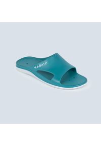 NABAIJI - Klapki basenowe męskie Nabaiji 500 New. Kolor: wielokolorowy, biały, niebieski. Wzór: gładki. Sport: pływanie