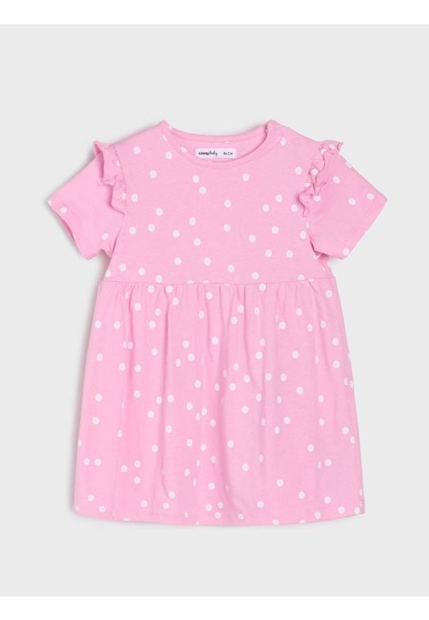 Sinsay - Bawełniana sukienka babydoll w kropki - różowy. Kolor: różowy. Materiał: bawełna. Wzór: kropki