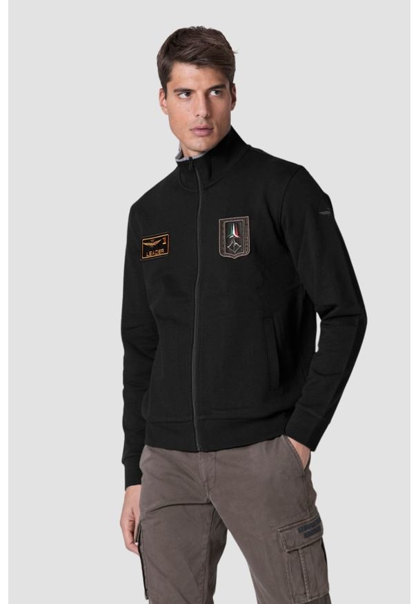 Aeronautica Militare - AERONAUTICA MILITARE Czarna męska bluza rozpinana, Rozmiar XL. Kolor: czarny