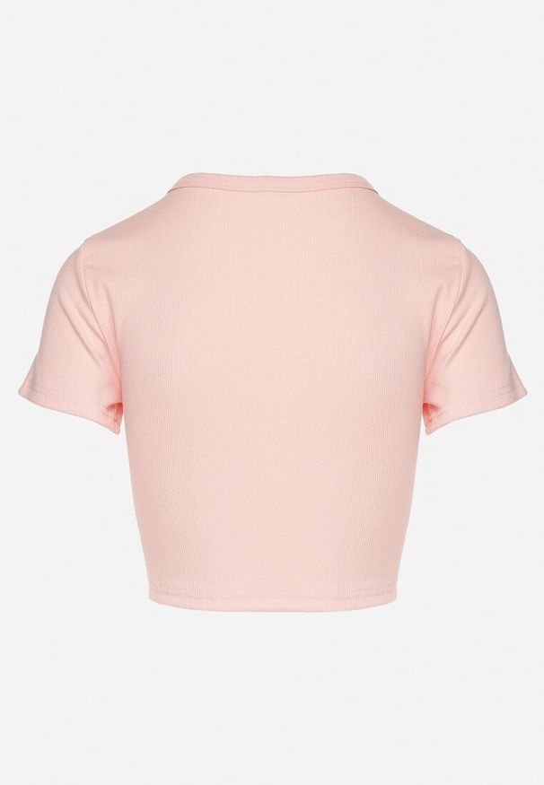 Born2be - Różowy Bawełniany Prążkowany T-shirt Nelzedi. Okazja: na co dzień. Kolor: różowy. Materiał: prążkowany, bawełna. Styl: elegancki, casual