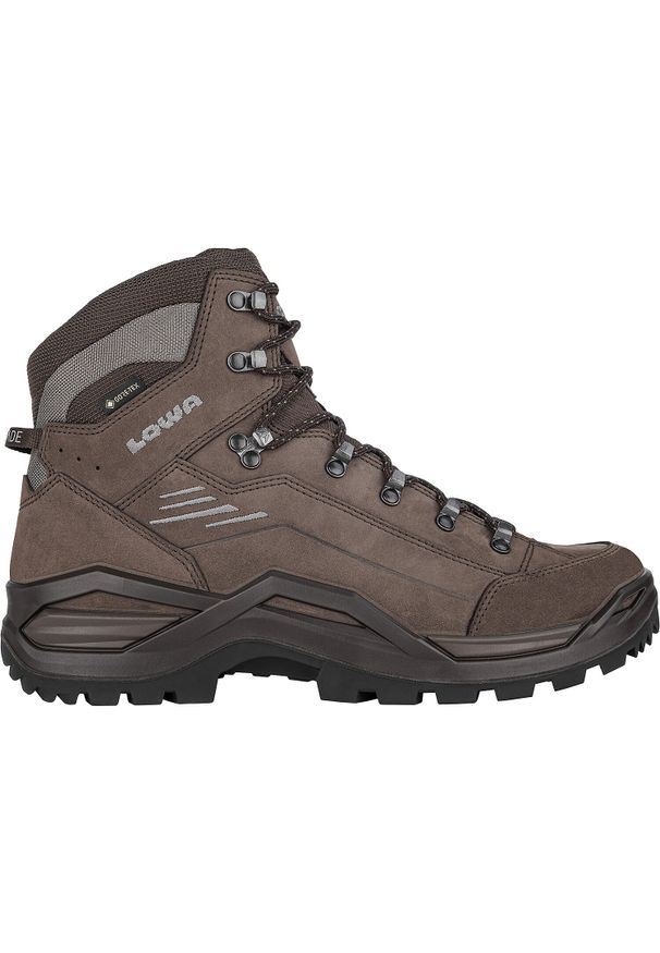 Buty trekkingowe męskie Lowa Renegade Evo Mid Gtx. Wysokość cholewki: za kostkę. Zapięcie: sznurówki. Kolor: brązowy. Materiał: skóra. Szerokość cholewki: normalna. Sport: turystyka piesza
