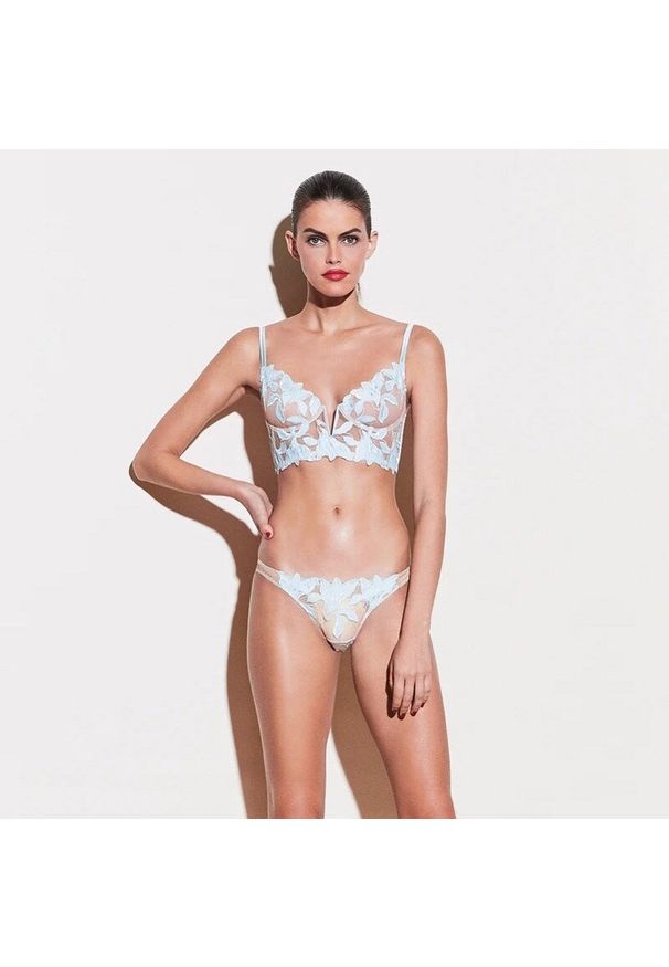 Intica - Komplet bielizny koronkowej z subtelnymi detalami Pitsa. Kolor: niebieski. Materiał: koronka. Wzór: aplikacja