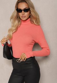 Renee - Różowy Klasyczny Golf Prążkowany Solrelia. Okazja: do pracy, na co dzień. Typ kołnierza: golf. Kolor: różowy. Materiał: prążkowany. Długość rękawa: długi rękaw. Długość: długie. Sezon: jesień, zima. Styl: klasyczny #5