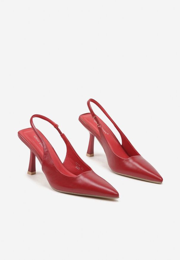 Born2be - Czerwone Sandały Slingback na Szpilce z Noskiem w Szpic Nanoril. Kolor: czerwony. Materiał: jeans. Obcas: na szpilce. Styl: elegancki. Wysokość obcasa: średni