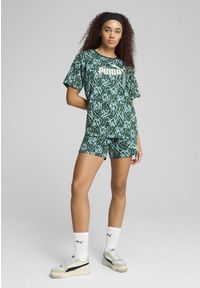 Puma - Damska luźna koszulka ESS GRAPHIC PUMA Green Moon. Kolor: zielony. Materiał: guma. Wzór: nadruk