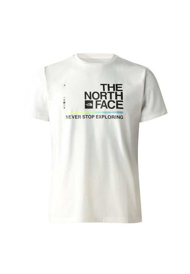 Koszulka The North Face Foundation 0A55EFQ4C1 - biała. Kolor: biały. Materiał: poliester, bawełna. Długość rękawa: krótki rękaw. Długość: krótkie. Wzór: nadruk