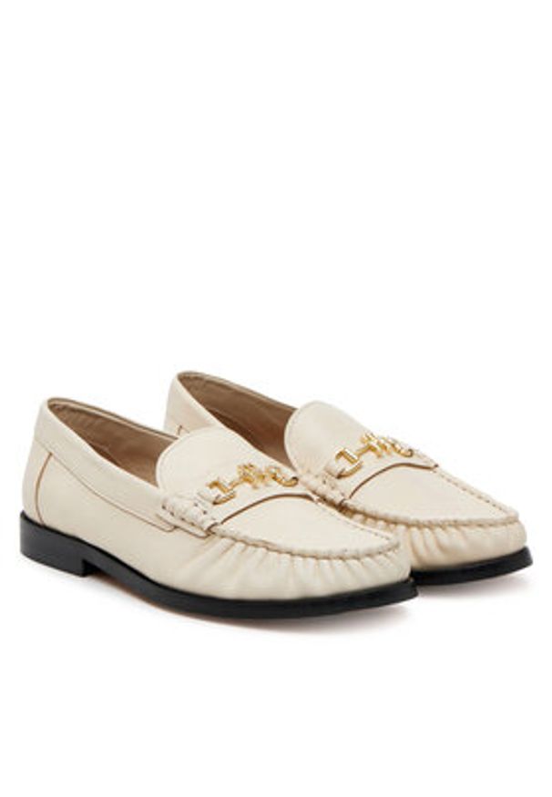 TOMMY HILFIGER - Tommy Hilfiger Półbuty Soft Leather Horsebit Loafer FW0FW08414 Écru. Materiał: skóra