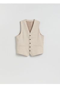 Reserved - Kamizelka garniturowa w kratę - beżowy. Kolor: beżowy. Materiał: tkanina, wiskoza #1