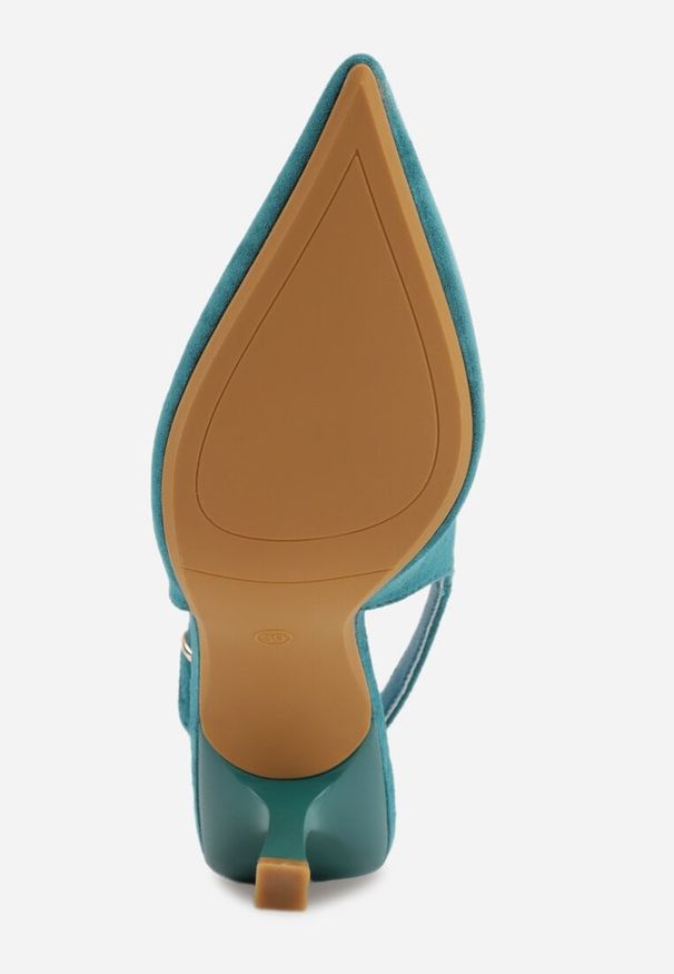 Renee - Zielone Szpilki Slingback VICES z Imitacji Zamszu z Prostokątną Klamerką Natuma. Okazja: na co dzień, na randkę, na wesele, na ślub cywilny. Zapięcie: klamry. Kolor: niebieski. Materiał: zamsz. Obcas: na szpilce. Styl: elegancki, casual