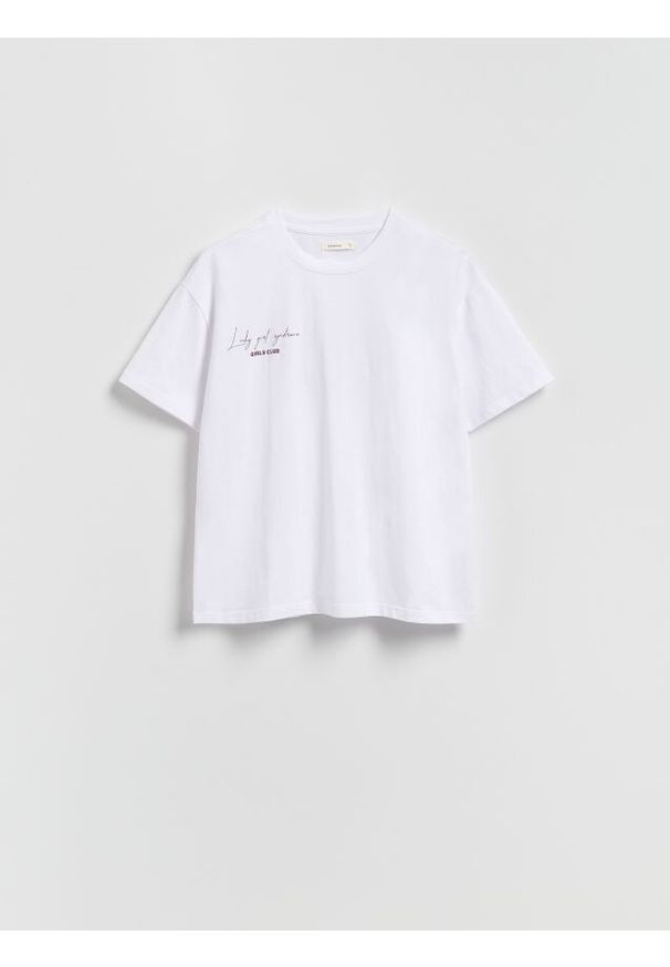 Reserved - T-shirt z nadrukami - złamana biel. Materiał: dzianina, bawełna. Wzór: nadruk