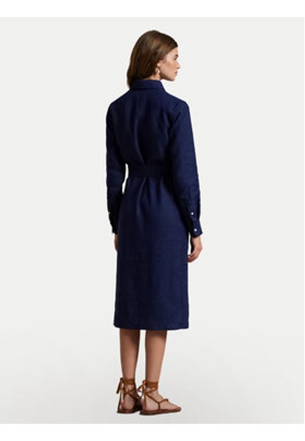 Polo Ralph Lauren Sukienka koszulowa 211943992005 Granatowy Regular Fit. Typ kołnierza: polo. Kolor: niebieski. Materiał: len. Typ sukienki: koszulowe