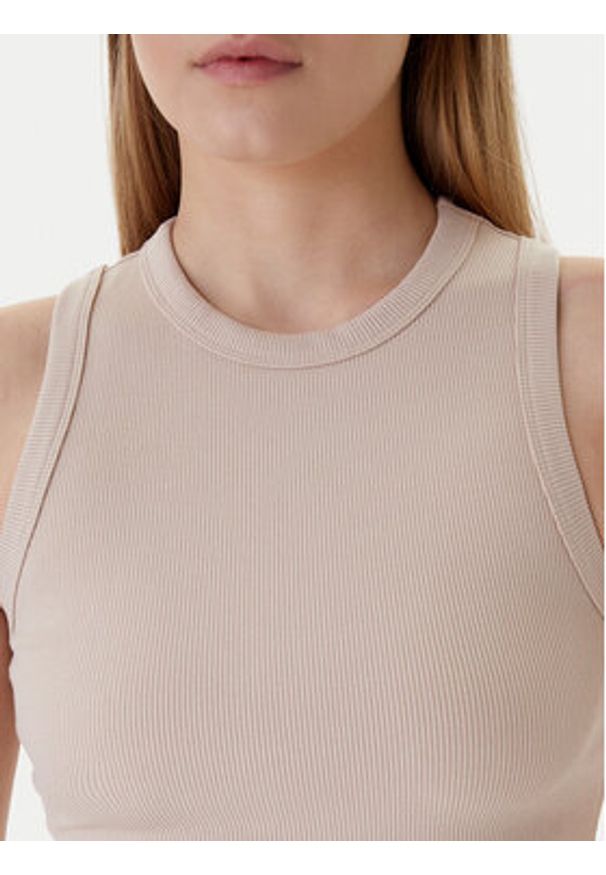 Guess Top V3GP19 K8RT2 Beżowy Slim Fit. Kolor: beżowy. Materiał: wiskoza