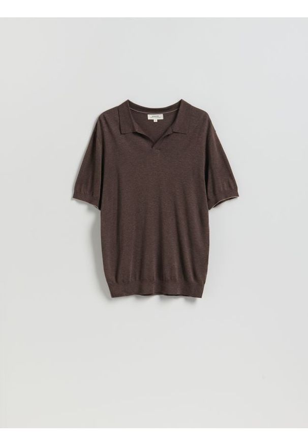 Reserved - Koszulka polo z Lyocellu - brązowy. Typ kołnierza: polo. Kolor: brązowy. Materiał: dzianina