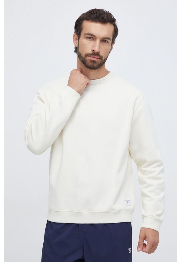 Reebok Classic bluza męska kolor beżowy gładka. Kolor: beżowy. Materiał: dzianina, prążkowany. Wzór: gładki