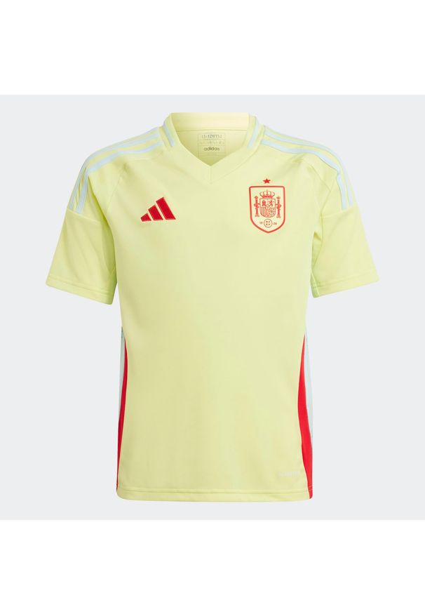Adidas - Koszulka piłkarska dla dzieci ADIDAS Hiszpania EURO 2024 wyjazdowa. Kolor: żółty. Wzór: kwiaty. Sezon: lato. Sport: piłka nożna