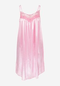 Renee - Różowa Satynowa Koszula Nocna z Cienkimi Ramiączkami i Koronką Maceille. Kolor: różowy. Materiał: koronka, satyna. Wzór: koronka #5